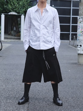「SHINYAKOZUKA（シンヤコヅカ）のCONZ別注　ORDINARY HOME BAGGY SHORTS/ハーフパンツ/スウェットパンツ/夏服/SHINYAKOZUKA（その他パンツ、ブラック系）」を使った、kakeruさん（メンズ・170cm）の秋コーディネート