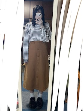 「アイテム（デニムスカート、ベージュ系）」を使った、Nanaさん（レディース・157cm）の夏コーディネート