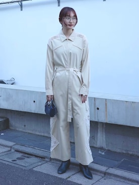 「Ruh Dhan（ルーダン）のGeometric Lace All-in-One/ジオメトリックレースオールインワン（つなぎ/オールインワン、ベージュ系）」を使った、MARTEさん（レディース・168cm）の春コーディネート