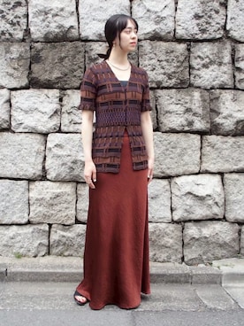 「Ruh Dhan（ルーダン）のVital Layers Top（カーディガン/ボレロ、ブラウン系）」を使った、MARTEさん（レディース・158cm）の夏コーディネート