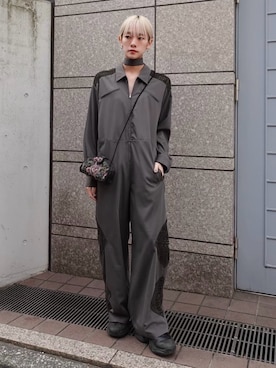 「Ruh Dhan（ルーダン）のGeometric Lace All-in-One/ジオメトリックレースオールインワン（つなぎ/オールインワン、グレー系）」を使った、MARTEさん（レディース・168cm）の春コーディネート