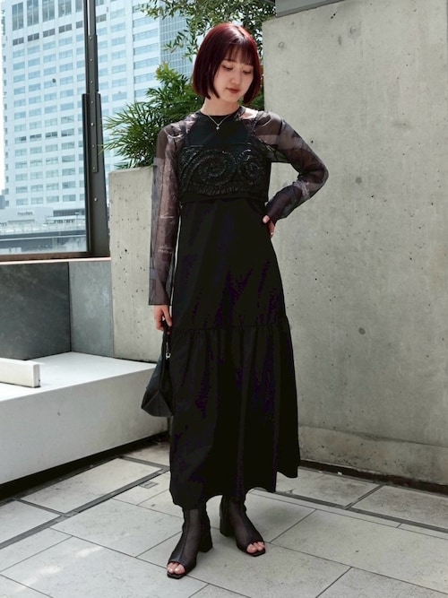 【Marchesa Notte】関税込☆オフショルダー ミディワンピース オフショルダー ティアードミニワンピース[品番：II000012776