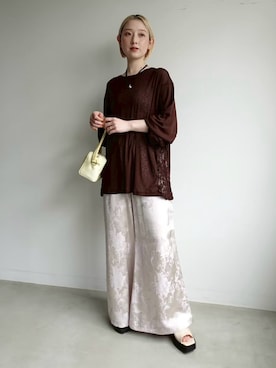 「サテンパンツ」｜MARTEさん（レディース・153cm）の春コーディネート