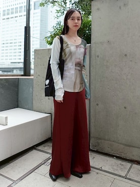 「sahara（サハラ）のSilky Satin Skirt/シルキーサテンスカート（スカート、ブラウン系）」を使った、MARTEさん（レディース・157cm）の春コーディネート