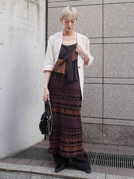 「Ruh Dhan（ルーダン）のVital Layers Skirt（スカート、ブラウン系）」を使った、MARTEさん（レディース・158cm）の春コーディネート