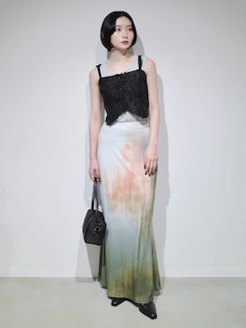 「sahara（サハラ）の【PRE ORDER】Multiway Cut Jacquard Bustier（その他トップス、ブラック系）」を使った、MARTEさん（レディース・158cm）の春コーディネート