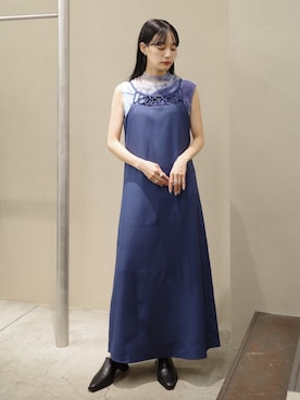 「sahara（サハラ）のCross Detail Dress（ワンピース、ブルー系）」を使った、MARTEさん（レディース・158cm）の夏コーディネート