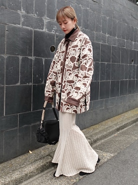 「sahara（サハラ）の【26AW PRE ORDER】Embroidery Suede Shirt Jacket（その他アウター、ブラウン系）」を使った、MARTEさん（レディース・158cm）の夏コーディネート