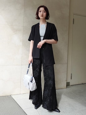 「ILANIS（イラニス）のEase Layered Jacket（ノーカラージャケット、ブラック系）」を使った、MARTEさん（レディース・157cm）の春コーディネート