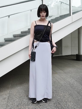 「ILANIS（イラニス）の2way Balance Cami（キャミソール、ブラック系）」を使った、MARTEさん（レディース・157cm）の春コーディネート