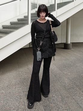 「sahara（サハラ）のSide Lace Top/サイドレースデザイントップス（Tシャツ/カットソー、ブラック系）」を使った、MARTEさん（レディース・157cm）の春コーディネート