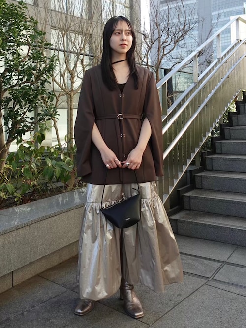 セール】Metallic Tiered Slirt/メタリックティアードスカート