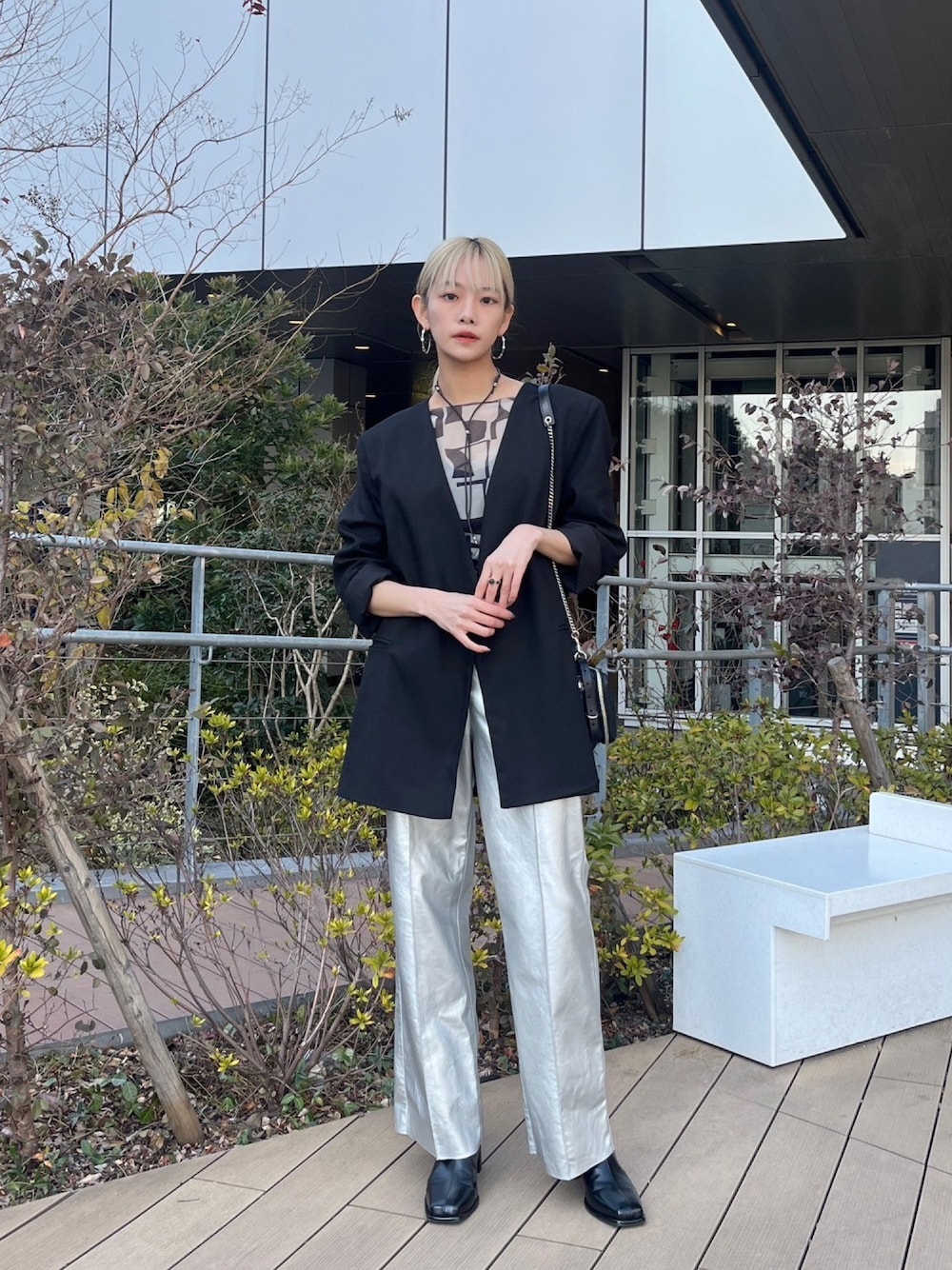 MARTE(MARTE)｜saharaのノーカラージャケットを使ったコーディネート 
