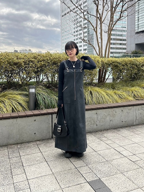 セール】Eyelet Fake Leather Salopette/アイレットフェイクレザー