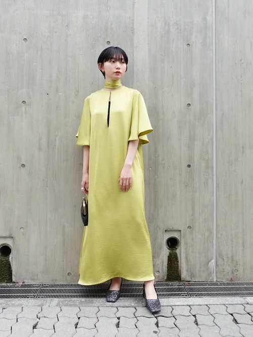 MARTE sahara Slit Neck Silky Dress