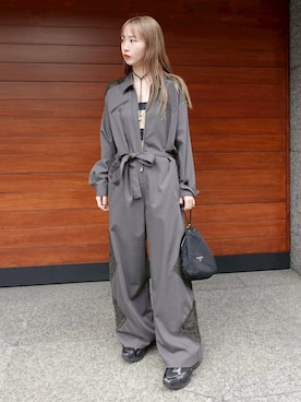 「Ruh Dhan（ルーダン）のGeometric Lace All-in-One/ジオメトリックレースオールインワン（つなぎ/オールインワン、グレー系）」を使った、MARTEさん（レディース・168cm）の春コーディネート