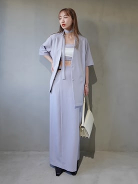 「ILANIS（イラニス）のEase Layered Jacket（ノーカラージャケット、ブルー系）」を使った、MARTEさん（レディース・168cm）の春コーディネート