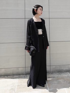 「sahara（サハラ）のShaped Button Sheer Jacket（その他アウター、ブラック系）」を使った、MARTEさん（レディース・157cm）の春コーディネート