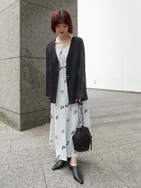 「sahara（サハラ）のShaped Button Sheer Jacket（その他アウター、ブラック系）」を使った、MARTEさん（レディース・158cm）の夏コーディネート