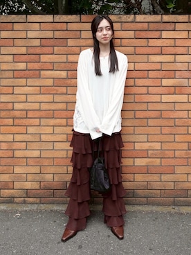 「sahara（サハラ）のSide Lace Over Top/サイドレースオーバーサイズトップス（Tシャツ/カットソー、ホワイト系）」を使った、MARTEさん（レディース・157cm）の春コーディネート