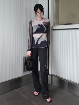 「sahara（サハラ）のSheer Top "Hilma af Klint"（Tシャツ/カットソー、その他）」を使った、MARTEさん（レディース・160cm）の夏コーディネート