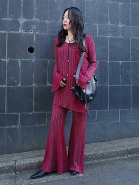 「Ruh Dhan（ルーダン）のLace Paneled Long Top（その他トップス、レッド系）」を使った、MARTEさん（レディース・168cm）の春コーディネート