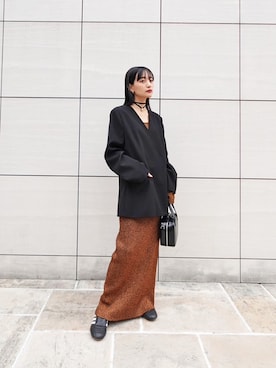 「ラメニット」｜「アイテム（ノーカラージャケット）」を使った、MARTEさん（レディース・158cm）の冬コーディネート