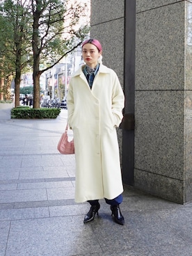 「白コーデ」｜「アイテム（その他アウター）」を使った、MARTEさん（レディース・163cm）の冬コーディネート