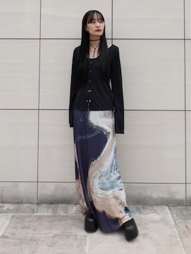 「sahara（サハラ）のArt Print Skirt/アートプリントスカート（スカート、その他）」を使った、MARTEさん（レディース・160cm）の夏コーディネート
