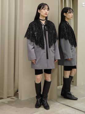 「sahara（サハラ）の【26AW PRE ORDER】Multiway Lace Collar Jacket（テーラードジャケット、グレー系）」を使った、MARTEさん（レディース・158cm）の夏コーディネート