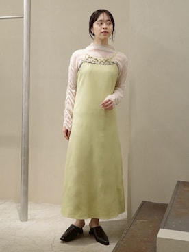 「sahara（サハラ）のCross Detail Dress（ワンピース、イエロー系）」を使った、MARTEさん（レディース・158cm）の夏コーディネート