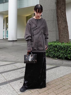 「sahara（サハラ）のCurve Design Sweat/カーブデザインスウェット（スウェット、グレー系）」を使った、MARTEさん（レディース・160cm）の夏コーディネート