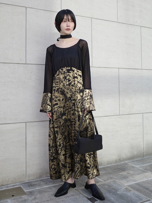 【美品】MARTE saharaフォイルスタンプサテンドレス Foil Stamped Satin Dress/フォイルスタンプドサテンドレス（ドレス