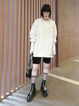 「sahara（サハラ）のCurve Design Sweat/カーブデザインスウェット（スウェット、グレー系）」を使った、MARTEさん（レディース・160cm）の夏コーディネート