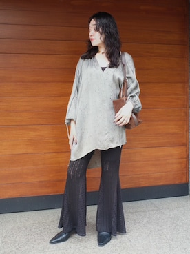 「Ruh Dhan（ルーダン）のBotanical Dye Top（Tシャツ/カットソー、グレー系）」を使った、MARTEさん（レディース・158cm）の春コーディネート