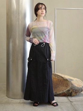「sahara（サハラ）のSheer Top "Hilma af Klint"（Tシャツ/カットソー、その他）」を使った、MARTEさん（レディース・160cm）の夏コーディネート