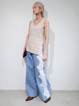 「Ruh Dhan（ルーダン）の2way Vital Layers Tank（タンクトップ、ホワイト系）」を使った、MARTEさん（レディース・158cm）の夏コーディネート