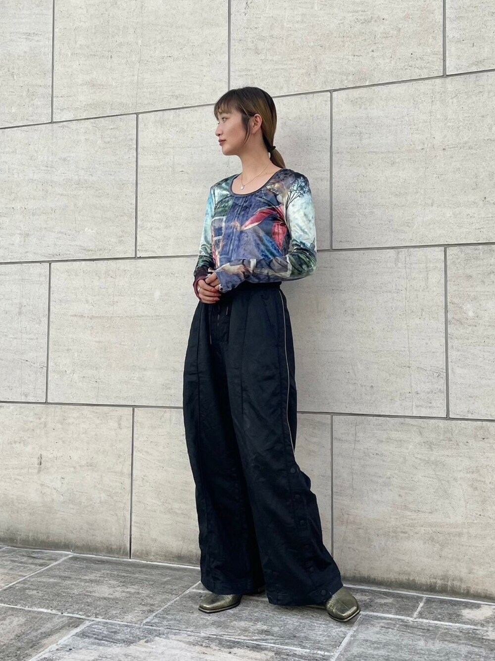 【即完売色】sahara ベロアアートプリントトップス sahara tシャツ Velour Art Print Top/ベロアアートプリント