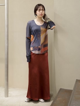 「sahara（サハラ）の2way Sleeve Art Print Top（Tシャツ/カットソー、その他）」を使った、MARTEさん（レディース・158cm）の夏コーディネート