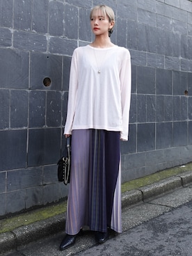 「sahara（サハラ）のSide Lace Over Top/サイドレースオーバーサイズトップス（Tシャツ/カットソー、ピンク系）」を使った、MARTEさん（レディース・158cm）の夏コーディネート