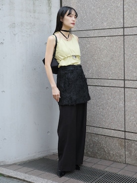 「sahara（サハラ）のLayered Design Sleeveless Top/レイヤードデザインスリーブレストップ（タンクトップ、イエロー系）」を使った、MARTEさん（レディース・168cm）の春コーディネート