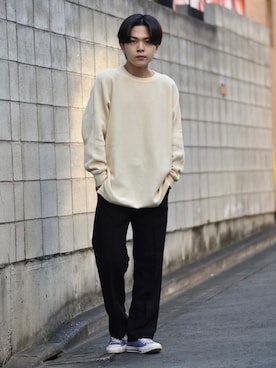 「MASONPRINCE（メイソンプリンス）の9カラー TR素材タックスラックス SK1808 【MASONPRINCE】（スラックス）」を使った、かやさん（メンズ・170cm）の秋コーディネート