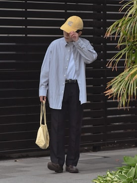 「MASONPRINCE（メイソンプリンス）の9カラー TR素材タックスラックス SK1808 【MASONPRINCE】（スラックス）」を使った、かやさん（メンズ・170cm）の春コーディネート