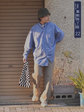 「Code Kelly（コードケリー）のアイテム（帽子）」を使った、かやさん（メンズ・170cm）の春コーディネート