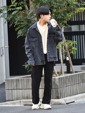 「MASONPRINCE（メイソンプリンス）の9カラー TR素材タックスラックス SK1808 【MASONPRINCE】（スラックス）」を使った、かやさん（メンズ・170cm）の冬コーディネート