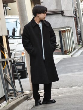 「Confirm（コンファーム）のアイテム（ステンカラーコート）」を使った、かやさん（メンズ・170cm）の冬コーディネート