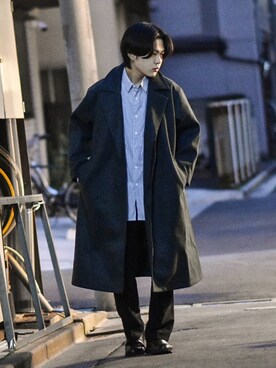 「MASONPRINCE（メイソンプリンス）の9カラー TR素材タックスラックス SK1808 【MASONPRINCE】（スラックス）」を使った、かやさん（メンズ・170cm）の冬コーディネート