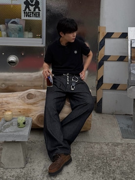 「Timberland（ティンバーランド）のTimberland / HERITAGE GORE-TEX（R） MOC TOE MIDDLE BROWN（ブーツ、ブラウン系）」を使った、かやさん（メンズ・168cm）の春コーディネート