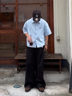 「ストライプシャツ」｜かやさん（メンズ・168cm）の夏コーディネート