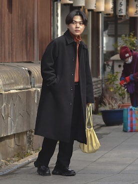「Confirm（コンファーム）のアイテム（ステンカラーコート）」を使った、かやさん（メンズ・170cm）の冬コーディネート